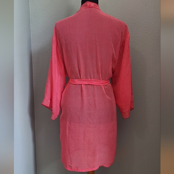 Murano Red Checkered Long Sleeve Short Lingerie Lounge Robe - Picture 4 of 11